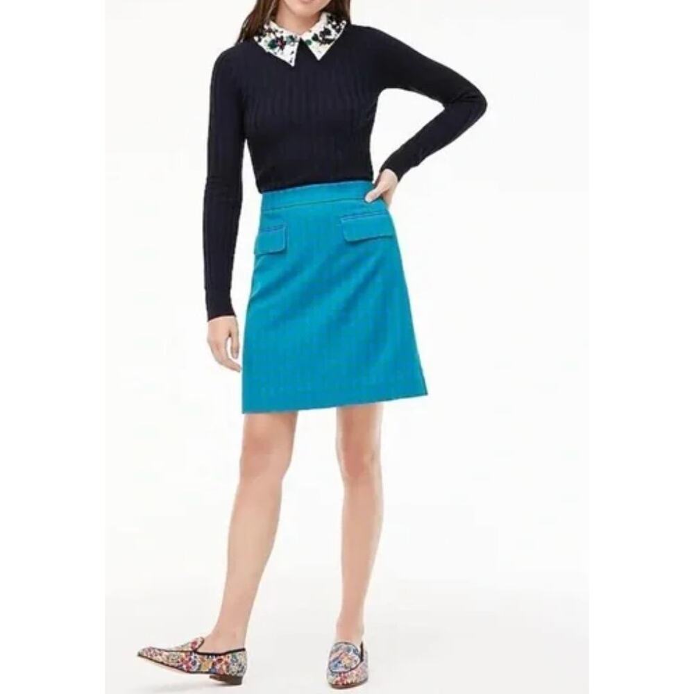 J.CREW Parke Colorful Gingham Plaid Deep Blues Preppy A-Line Mini Skirt NEW- 8
